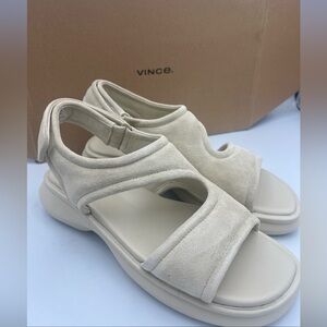 $285 Vince Women's Suede Ivory Slip-On Fresca Sandal Shoes Women’s Size 6.5M NWB
